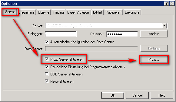 Metatrader Proxy aktivieren